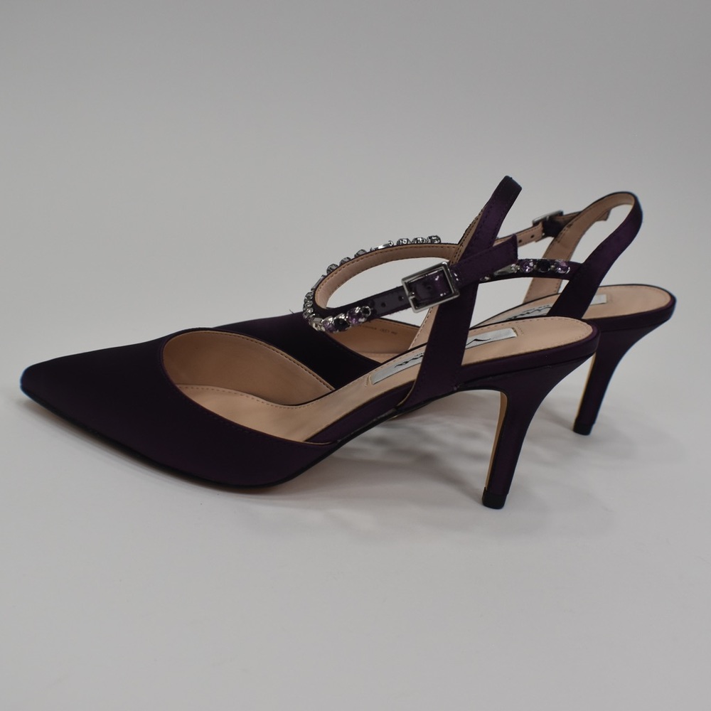 Purple Satin Crystal Pointy-Toe Mid-Heel Dress Pump Sz 6M Nina Tonya - Picture 5 of 13